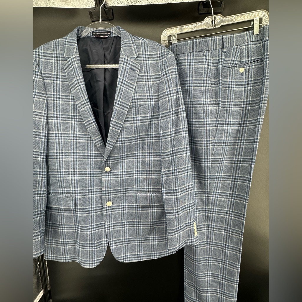 Tommy Hilfiger Men's Blue Plaid Blazer/Pants 2pc Suit Size 42l 36x32